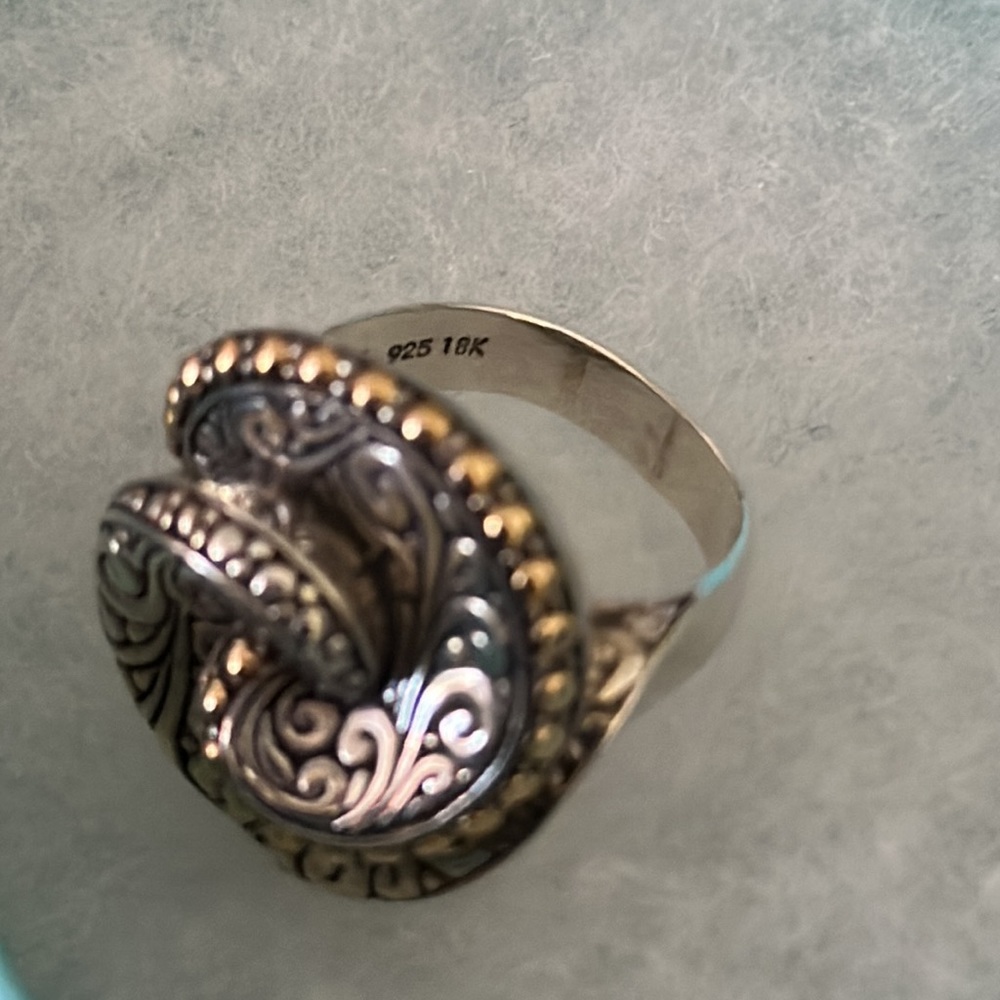 18k Yellow Gold BALINESE SWIRL RING artisan Yellow Gold Silver 925 Scroll ring - Picture 8 of 16